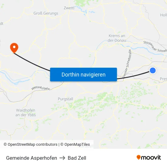 Gemeinde Asperhofen to Bad Zell map