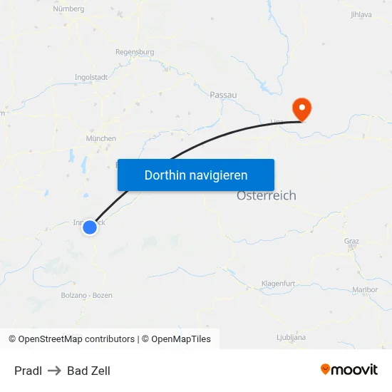 Pradl to Bad Zell map