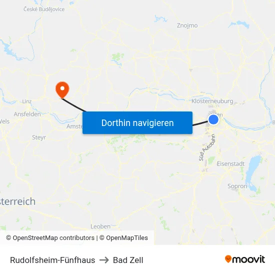 Rudolfsheim-Fünfhaus to Bad Zell map
