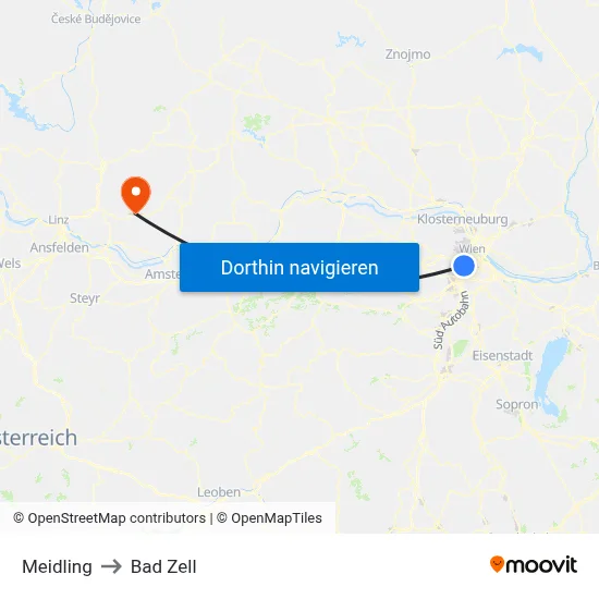 Meidling to Bad Zell map