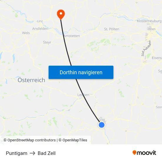 Puntigam to Bad Zell map