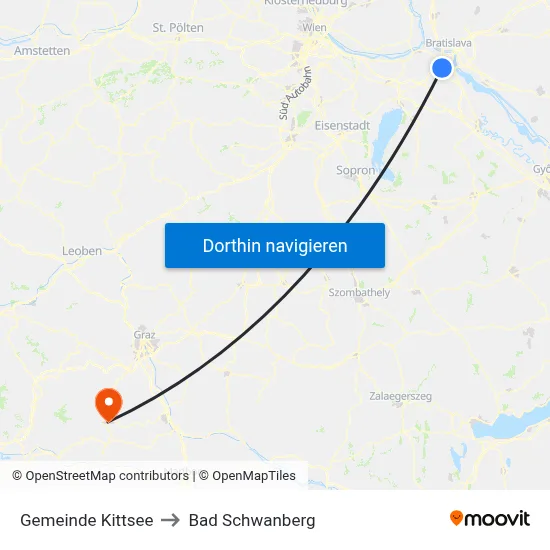 Gemeinde Kittsee to Bad Schwanberg map