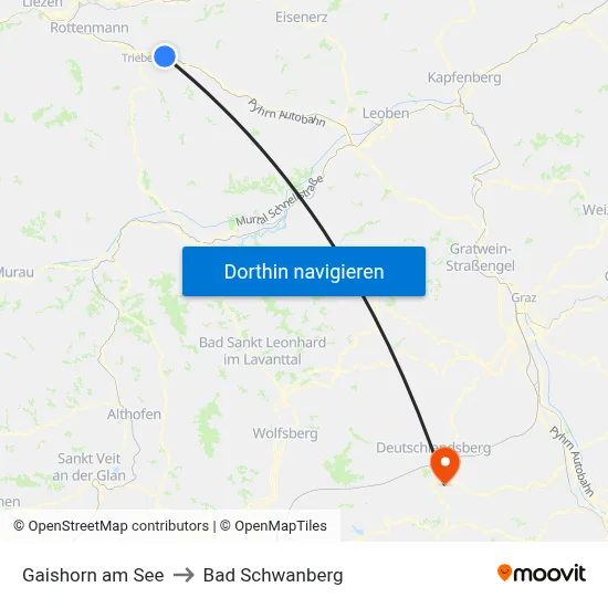 Gaishorn am See to Bad Schwanberg map