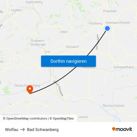 Wolfau to Bad Schwanberg map