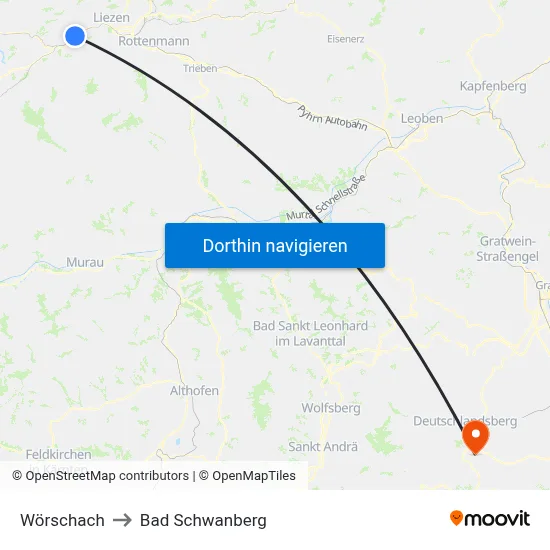 Wörschach to Bad Schwanberg map
