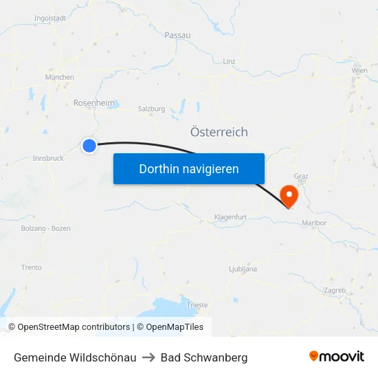 Gemeinde Wildschönau to Bad Schwanberg map
