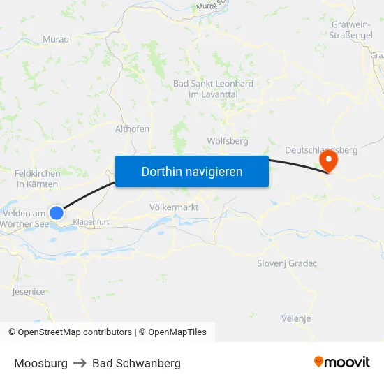 Moosburg to Bad Schwanberg map
