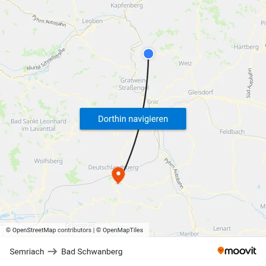 Semriach to Bad Schwanberg map
