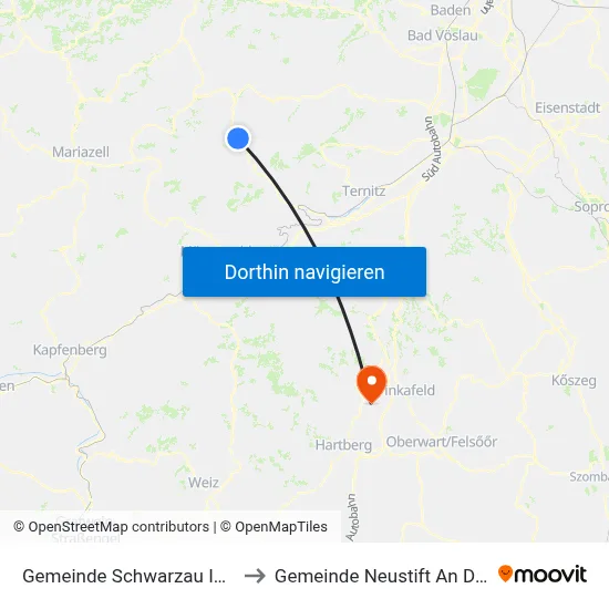 Gemeinde Schwarzau Im Gebirge to Gemeinde Neustift An Der Lafnitz map