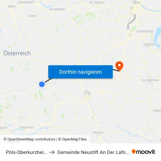 Pöls-Oberkurzheim to Gemeinde Neustift An Der Lafnitz map