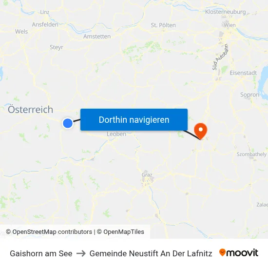 Gaishorn am See to Gemeinde Neustift An Der Lafnitz map
