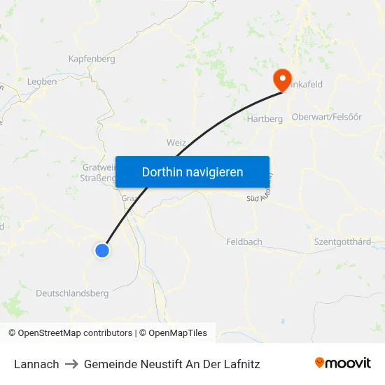 Lannach to Gemeinde Neustift An Der Lafnitz map