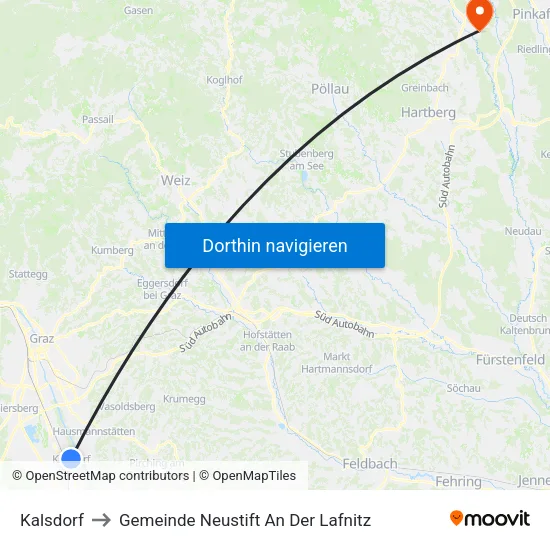 Kalsdorf to Gemeinde Neustift An Der Lafnitz map
