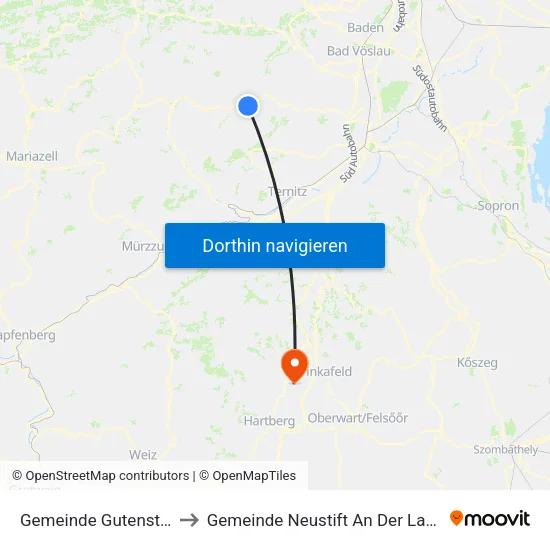 Gemeinde Gutenstein to Gemeinde Neustift An Der Lafnitz map