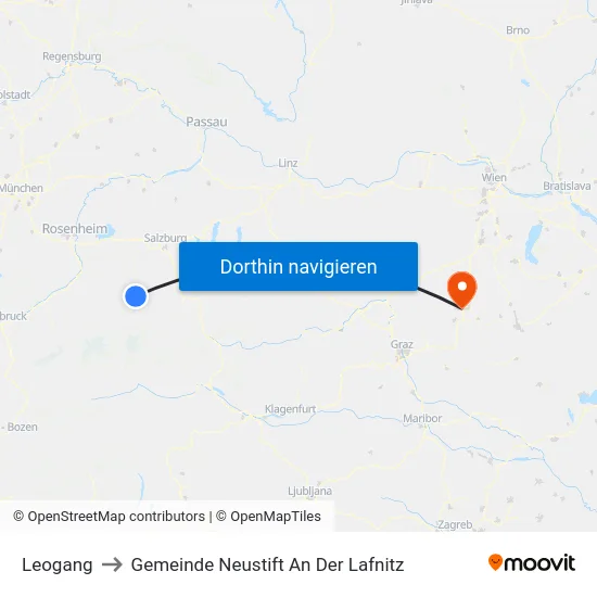 Leogang to Gemeinde Neustift An Der Lafnitz map