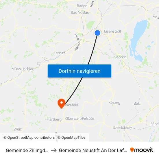 Gemeinde Zillingdorf to Gemeinde Neustift An Der Lafnitz map