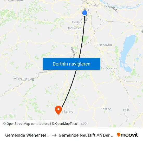 Gemeinde Wiener Neudorf to Gemeinde Neustift An Der Lafnitz map
