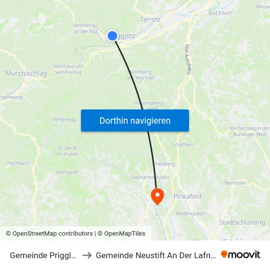 Gemeinde Prigglitz to Gemeinde Neustift An Der Lafnitz map