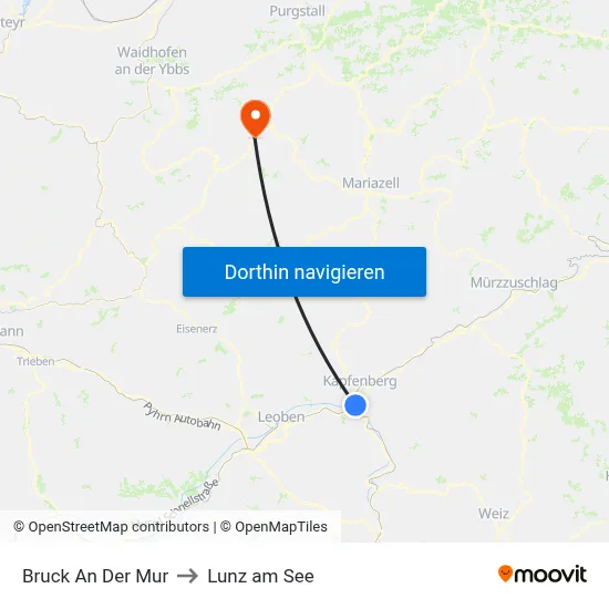 Bruck An Der Mur to Lunz am See map