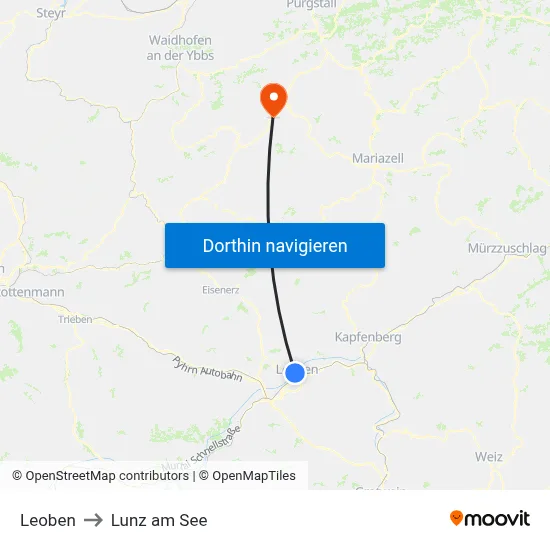 Leoben to Lunz am See map