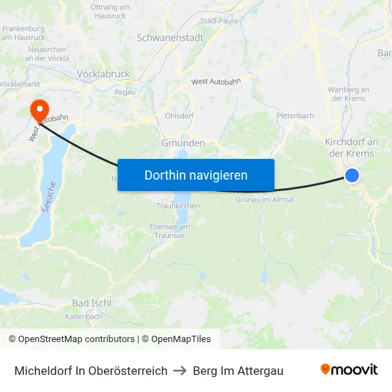 Micheldorf In Oberösterreich to Berg Im Attergau map