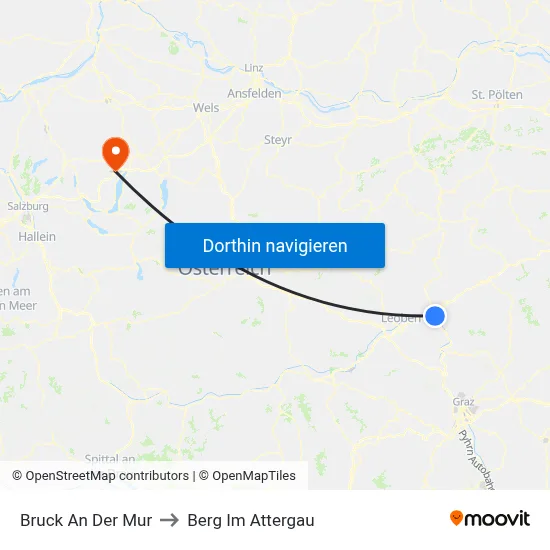 Bruck An Der Mur to Berg Im Attergau map