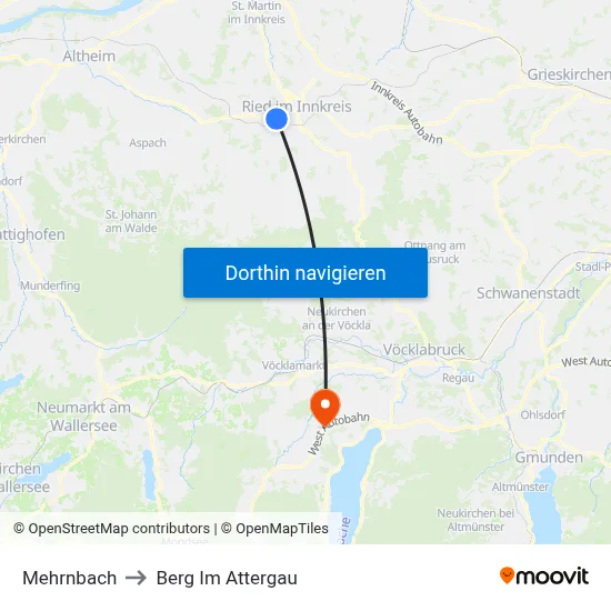 Mehrnbach to Berg Im Attergau map