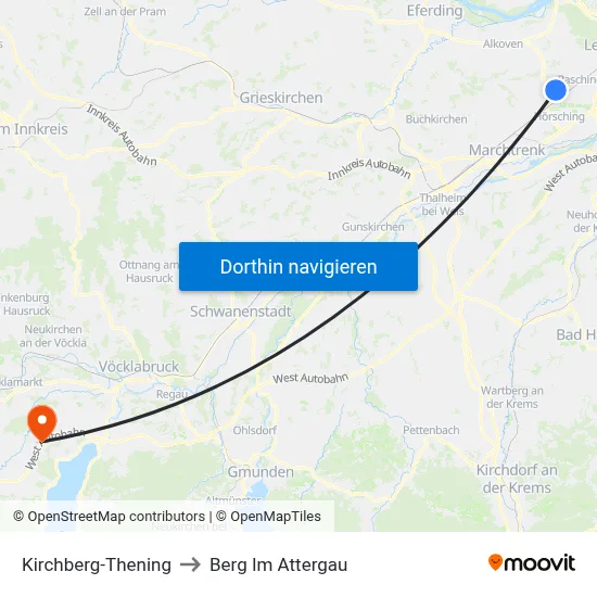 Kirchberg-Thening to Berg Im Attergau map