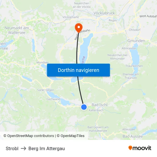 Strobl to Berg Im Attergau map