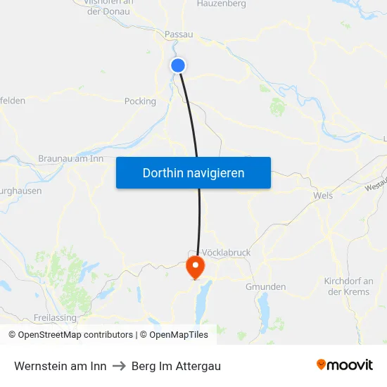 Wernstein am Inn to Berg Im Attergau map