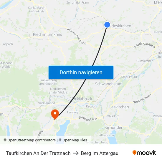 Taufkirchen An Der Trattnach to Berg Im Attergau map