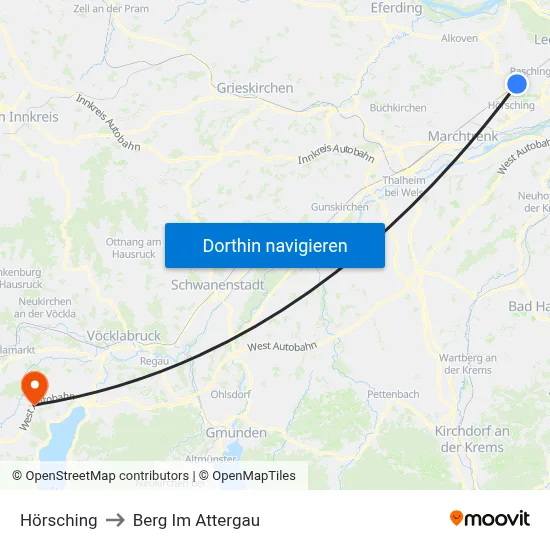 Hörsching to Berg Im Attergau map