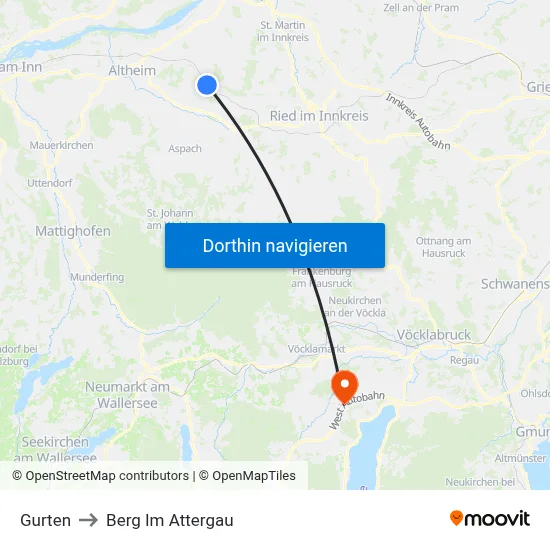 Gurten to Berg Im Attergau map
