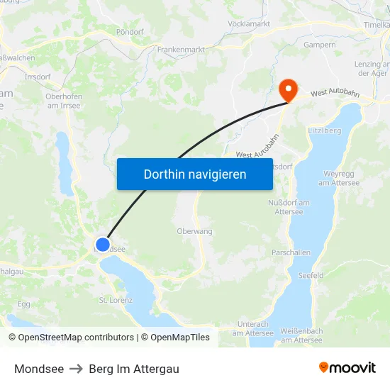 Mondsee to Berg Im Attergau map