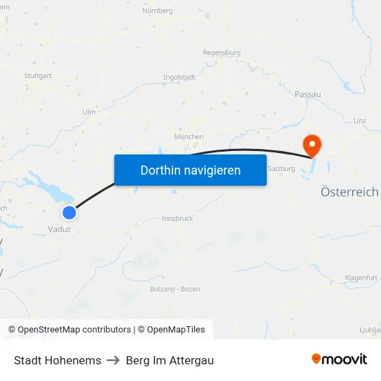 Stadt Hohenems to Berg Im Attergau map