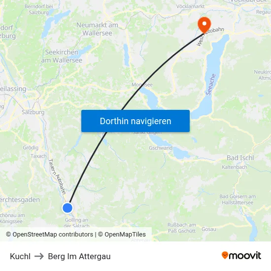 Kuchl to Berg Im Attergau map