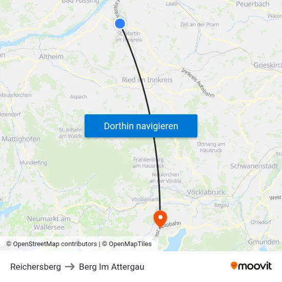 Reichersberg to Berg Im Attergau map