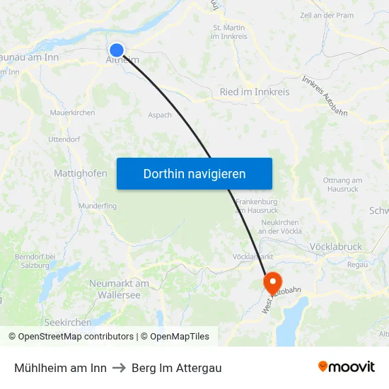 Mühlheim am Inn to Berg Im Attergau map