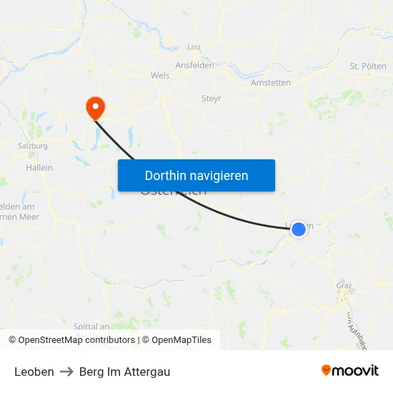 Leoben to Berg Im Attergau map