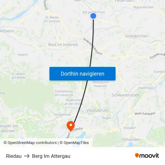 Riedau to Berg Im Attergau map