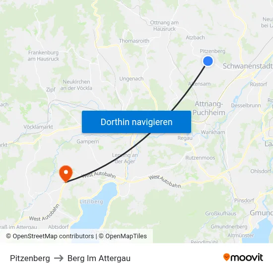 Pitzenberg to Berg Im Attergau map