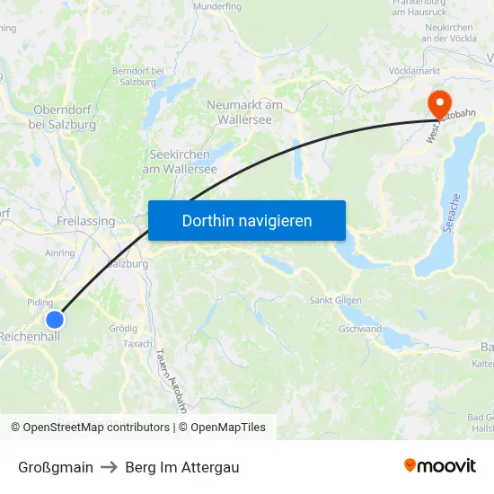 Großgmain to Berg Im Attergau map