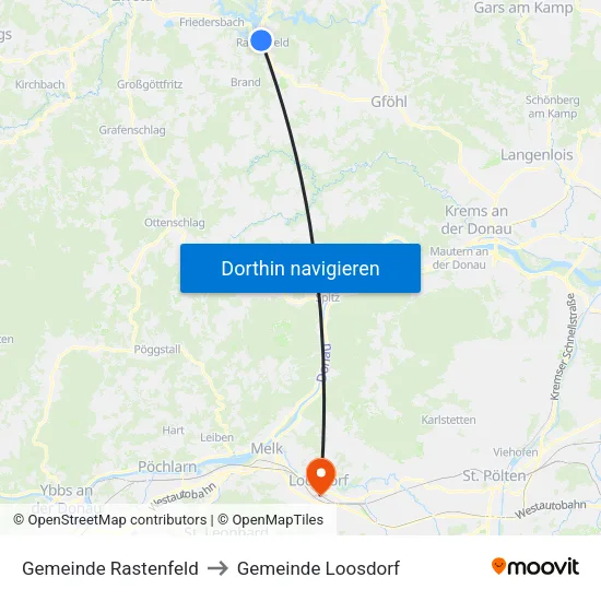 Gemeinde Rastenfeld to Gemeinde Loosdorf map
