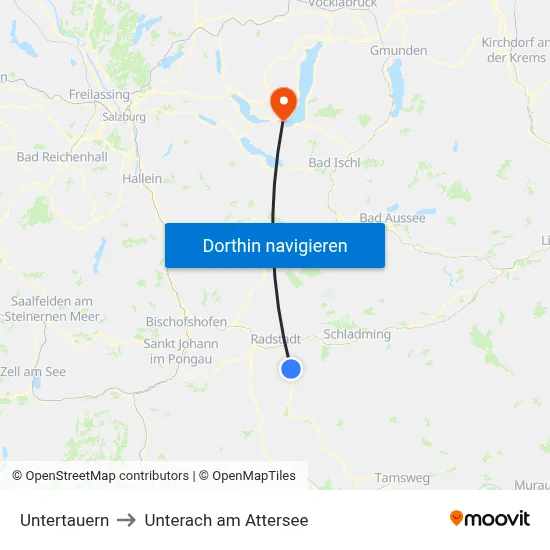 Untertauern to Unterach am Attersee map