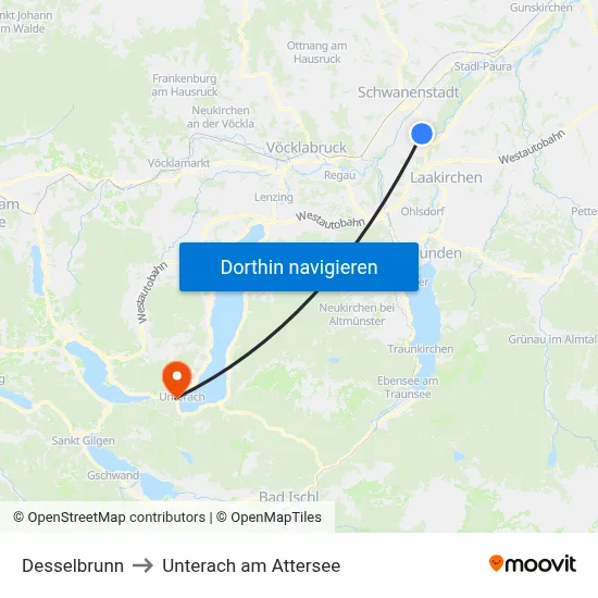 Desselbrunn to Unterach am Attersee map
