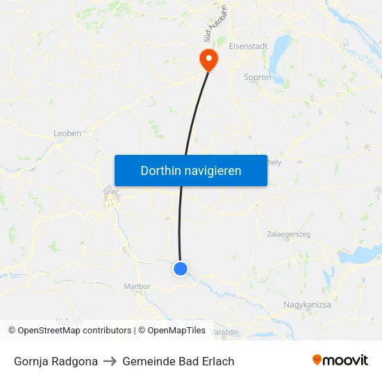 Gornja Radgona to Gemeinde Bad Erlach map