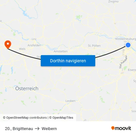 20., Brigittenau to Weibern map