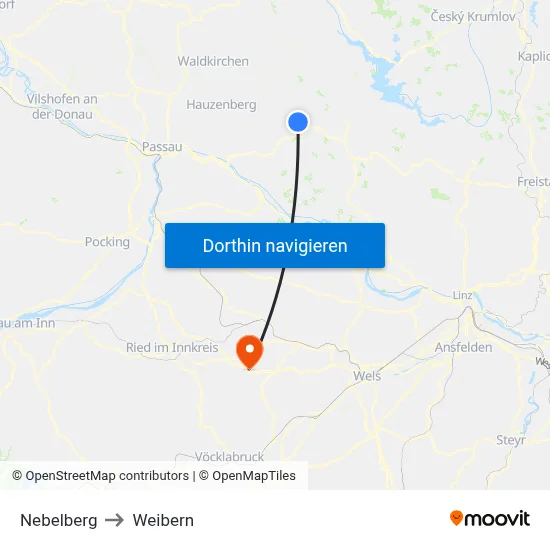 Nebelberg to Weibern map
