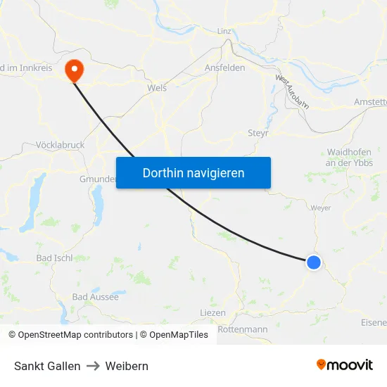 Sankt Gallen to Weibern map