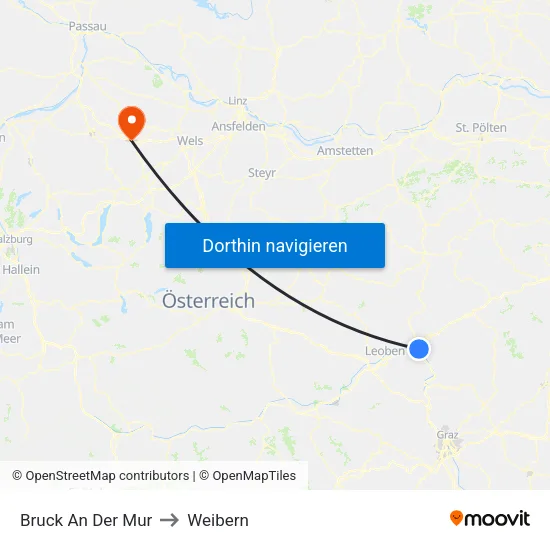 Bruck An Der Mur to Weibern map